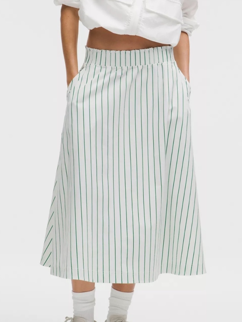 BNWT Lululemon Stretch Woven Ruffle-Waist Midi Skirt White Raceway Green XS